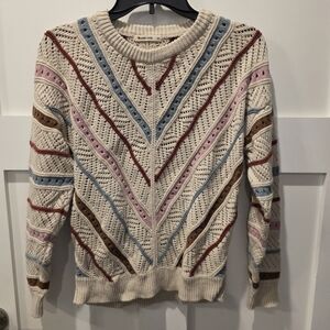 Marine Layer Womens Brooke Sweater Open Knit Chevron Stripe Coastal Boho Cali XS